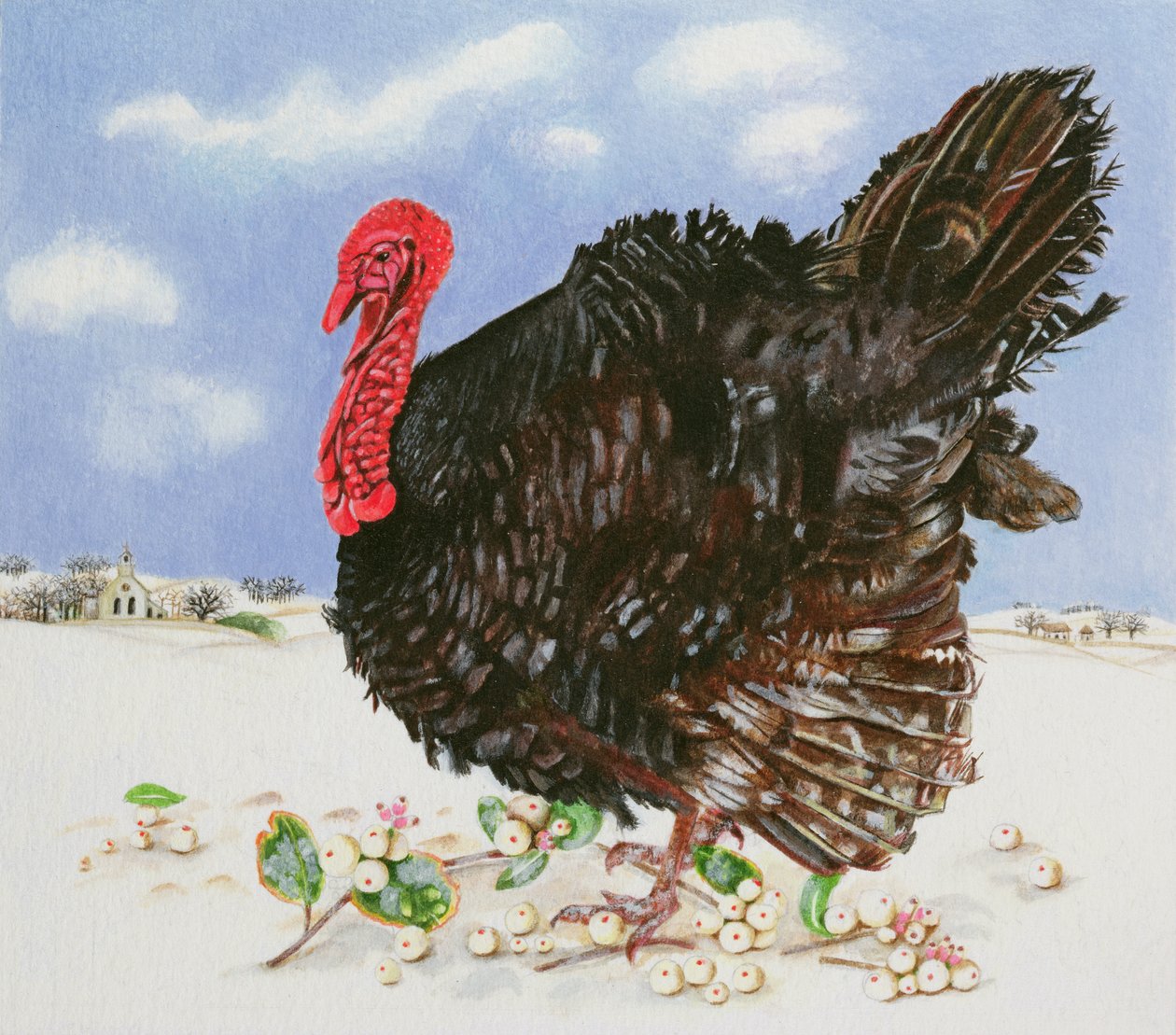 Black Turkey com Snow Berries, 1996 (acrílico sobre papel) de E.B. Watts