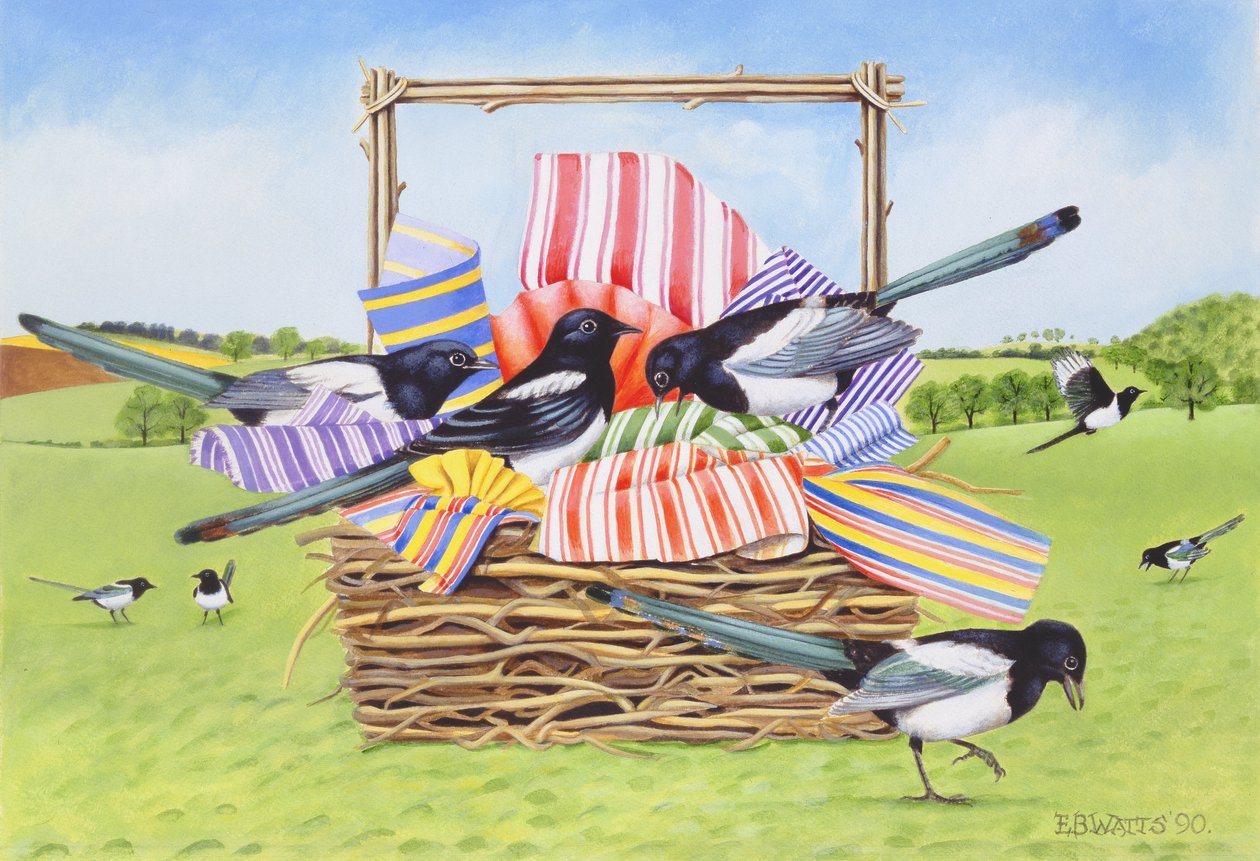 Magpies, 1990 (acrílico) de E.B. Watts