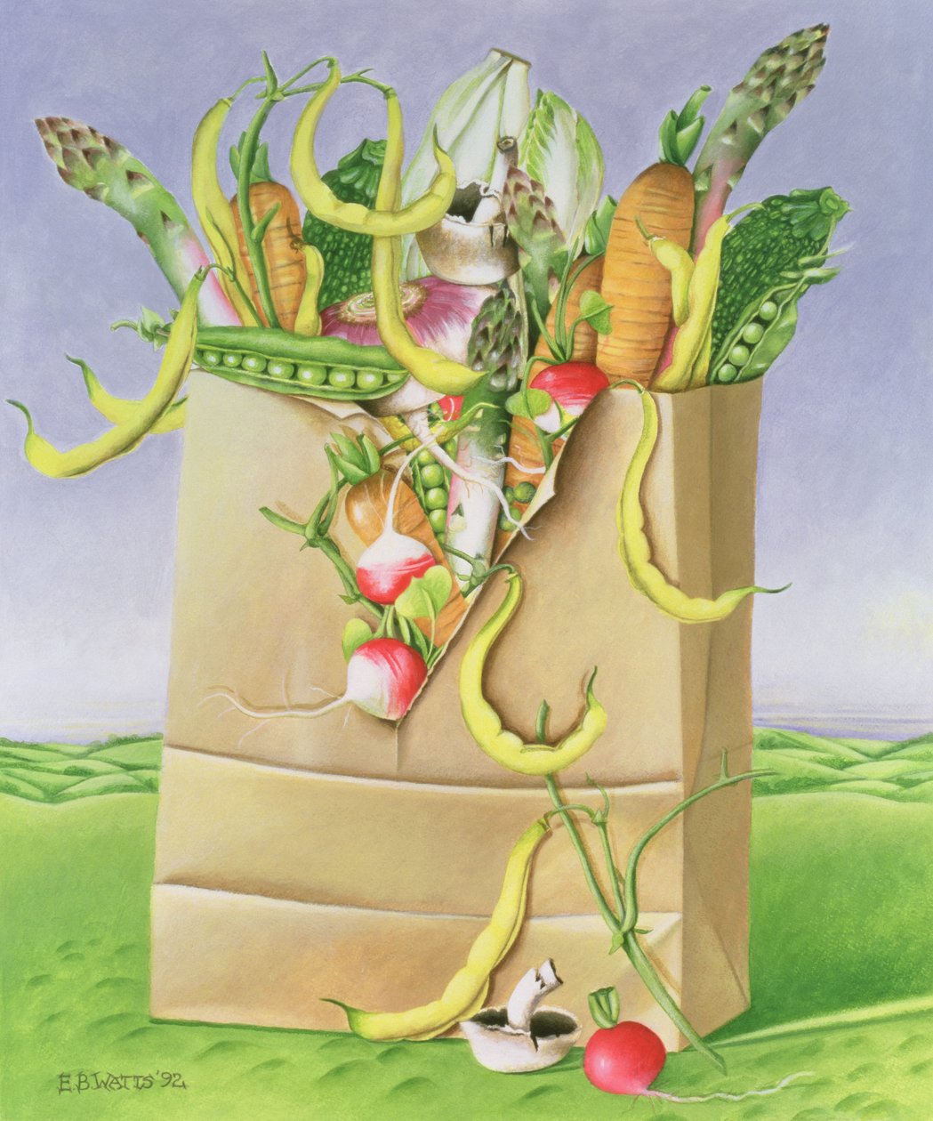 Saco de papel com legumes, 1992 (acrílico) de E.B. Watts