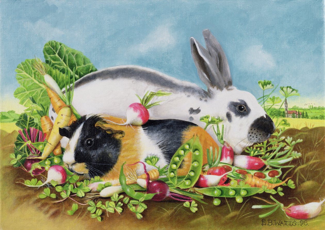 Coelho e cobaia, 1998 (acrílico sobre tela) de E.B. Watts