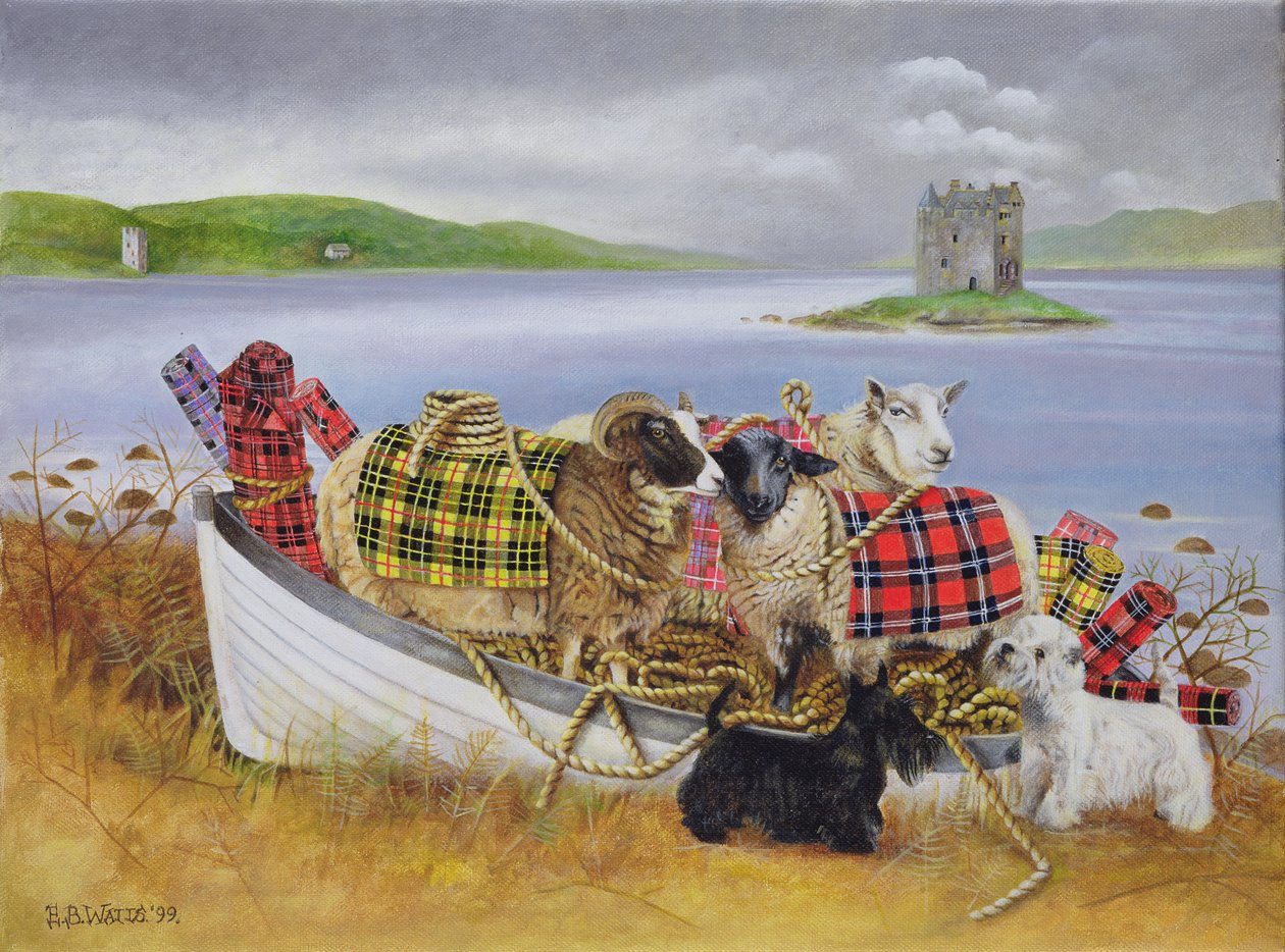 Ovelha com Tartan, 1999 (acrílico sobre tela) de E.B. Watts