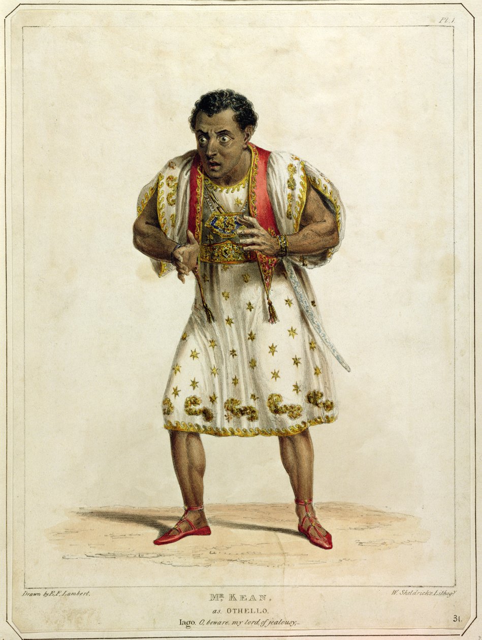 Retrato de Edmund Kean (1787-1833) como Otelo, gravado por W. Sheldricks (lito colorido) de E.F. Lambert