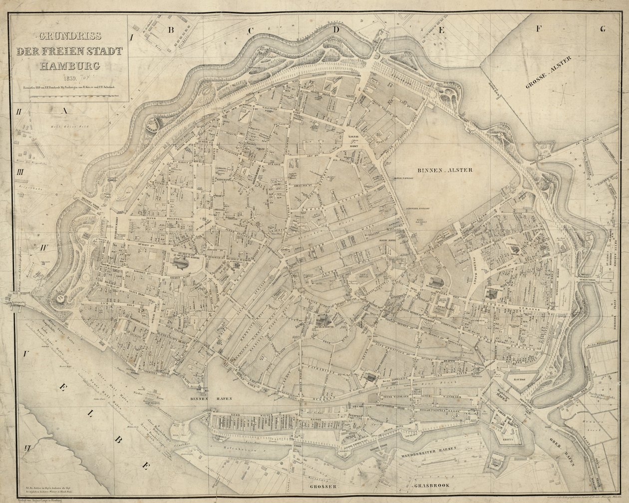O mapa é publicado em (1839) e mostra Hamburgo de E.F. m.fl. Bernhardt