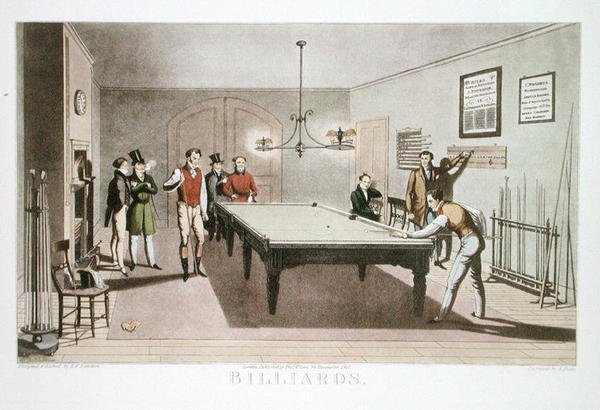 Bilhar, gravado por G. Hunt, publicado em 1827 (gravura) de E.F. (after) Lambert
