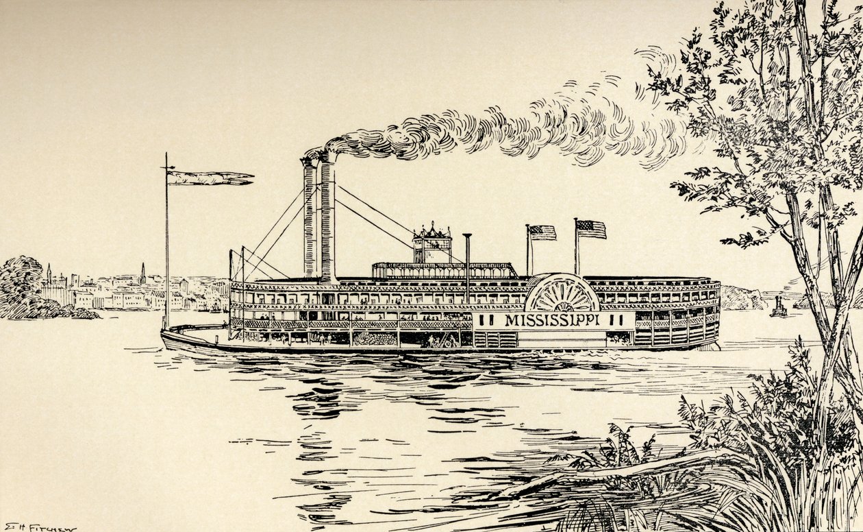 Um navio Mississippi fora de St. Louis, de &39;notas americanas&39; por Charles Dickens de E.H. Fitchew