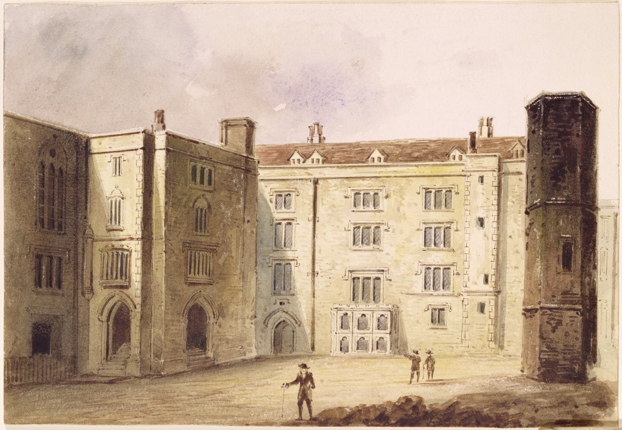 O pátio no palácio de Bridewell, c.1880 (wc no papel) de E.H. Maund