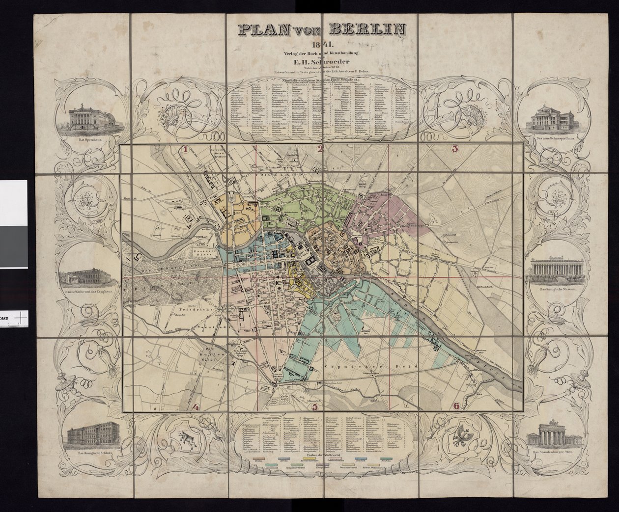 Mapa da colecção de mapas da Biblioteca Nacional. O mapa foi emitido em Berlim (1841) e mostra Berlim de E.H. Schroeder