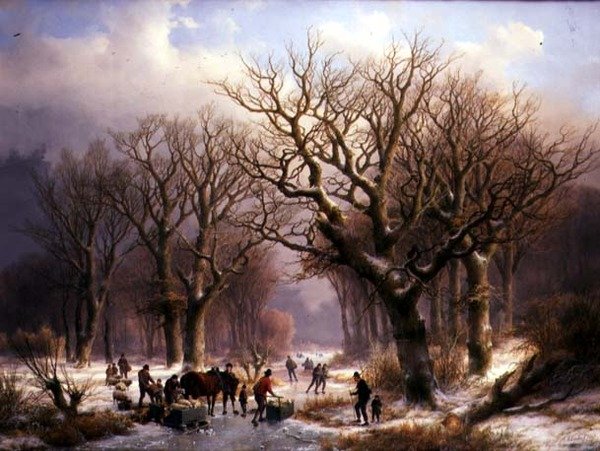 Uma Paisagem de Inverno (óleo sobre tela) de E.J. and Klombeck J.B. Verboeckhoven