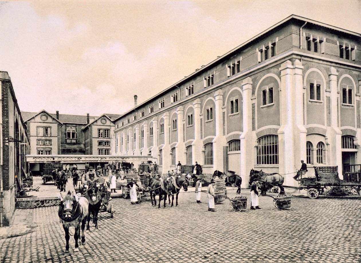 Carrinhos para transportar o champanhe, de &39;Le France Vinicole&39;, gravado por B. Arnaud, pub. por Moet und Chandon, Epernay (photolitho) de E.M. Choque