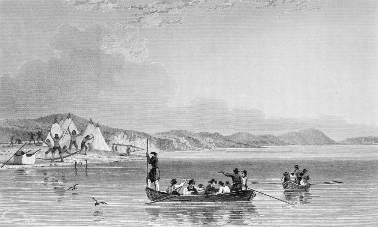 Acampamento de Eskimaux na Ilha de Richard, de "Narrativa de uma Segunda Expedição às Margens do Mar Polar nos Anos 1825-27" por Sir John Franklin (1786-1847) gravado por Edward Finden (1791-18) de E.N. Kendall