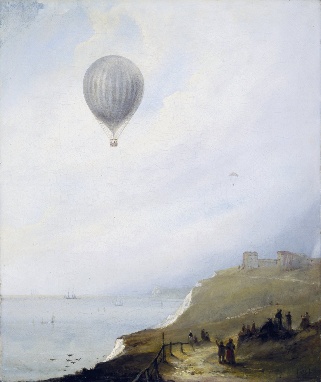 Balão sobre falésias, Dover, 1840 de E.W. Cocks
