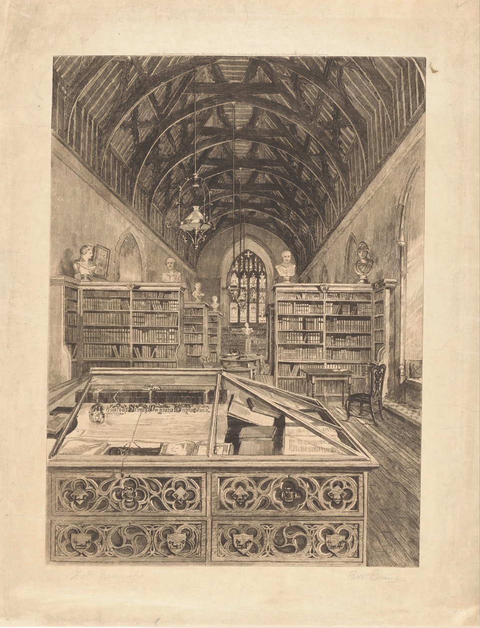 Interior de uma biblioteca de E.W. Evans (signed by artist)