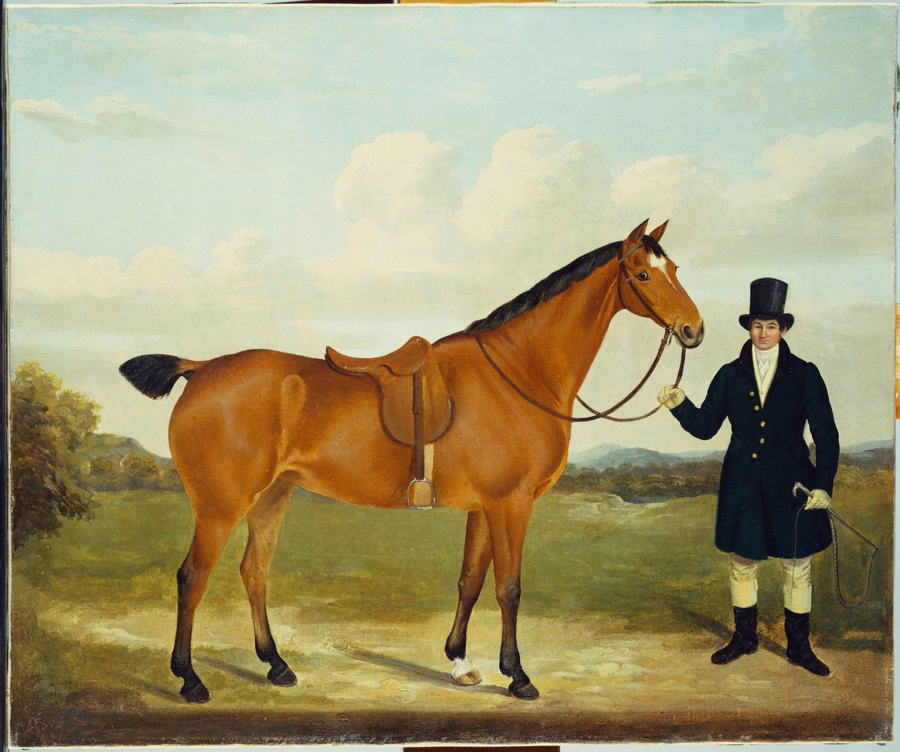 Um cavalheiro segurando seu caçador em uma paisagem de E.W. Gill