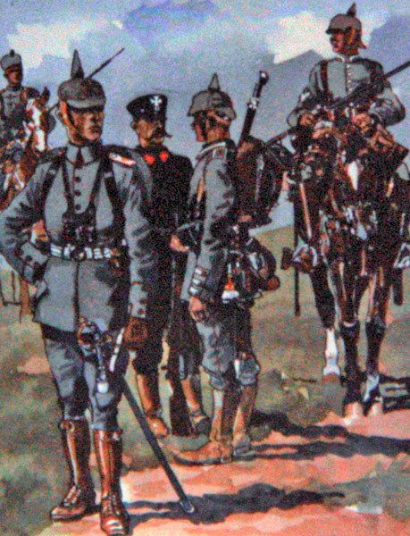Fardas de campo alemãs de 1914 (cor litho) de E. (after) Dobrich