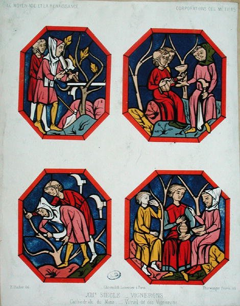 O vitral, gravado pelos Irmãos Thurwanger, de um vitral da Catedral de Le Mans (cor litho) de E. (after) Hucher