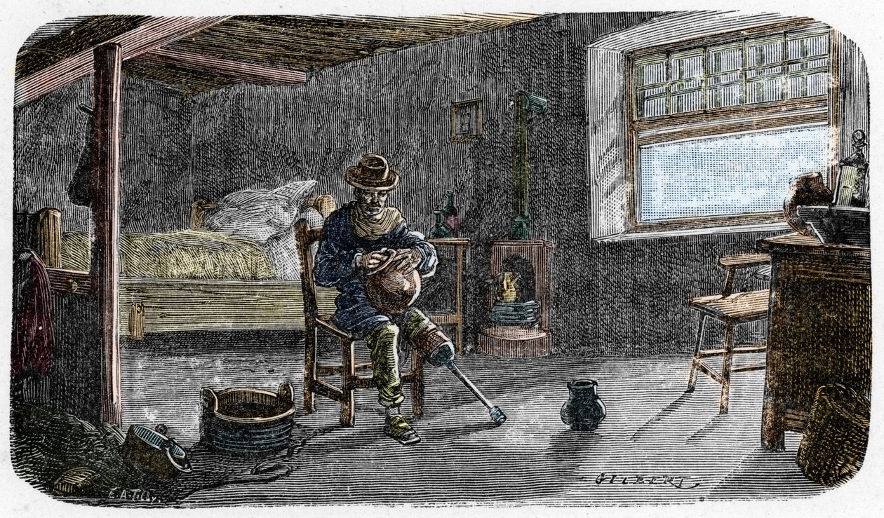 Retrato do jovem Josiah Wedgwood com um joelho permanentemente enfraquecido deixado por uma pequena caixa a aprender a ser um oleiro habilidoso. de E. A. Tilly