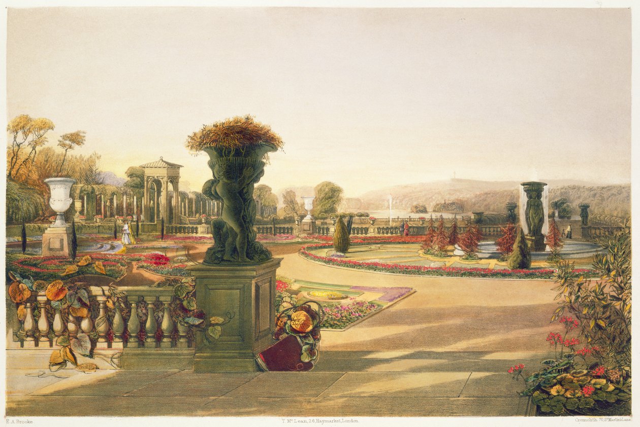 O Parterre, Trentham Hall Gardens, pub. por Thomas McLean de E. Adveno Brooke