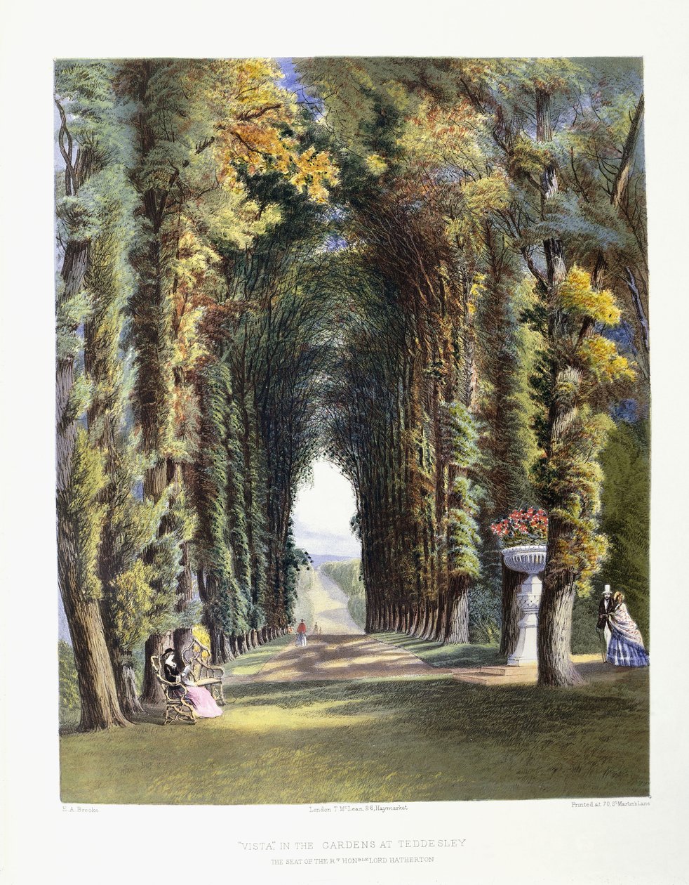 Vista "nos jardins de Teddesley, sede do senhor honorável Lord Hatherton, 1857 de E. Adveno Brooke