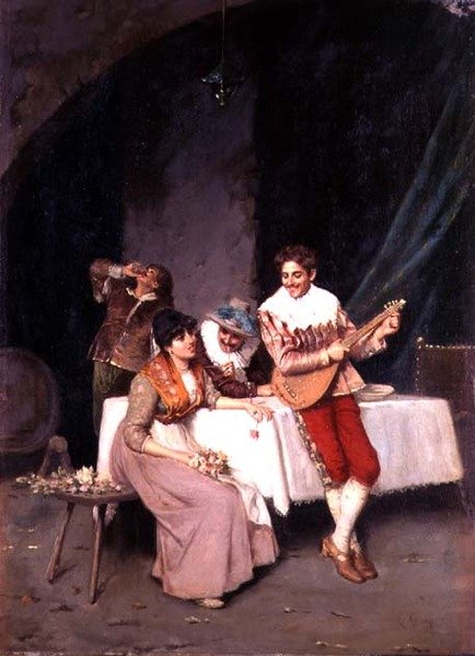 O Vendedor Bashful Flower (óleo sobre tela) de E. Ascenzi