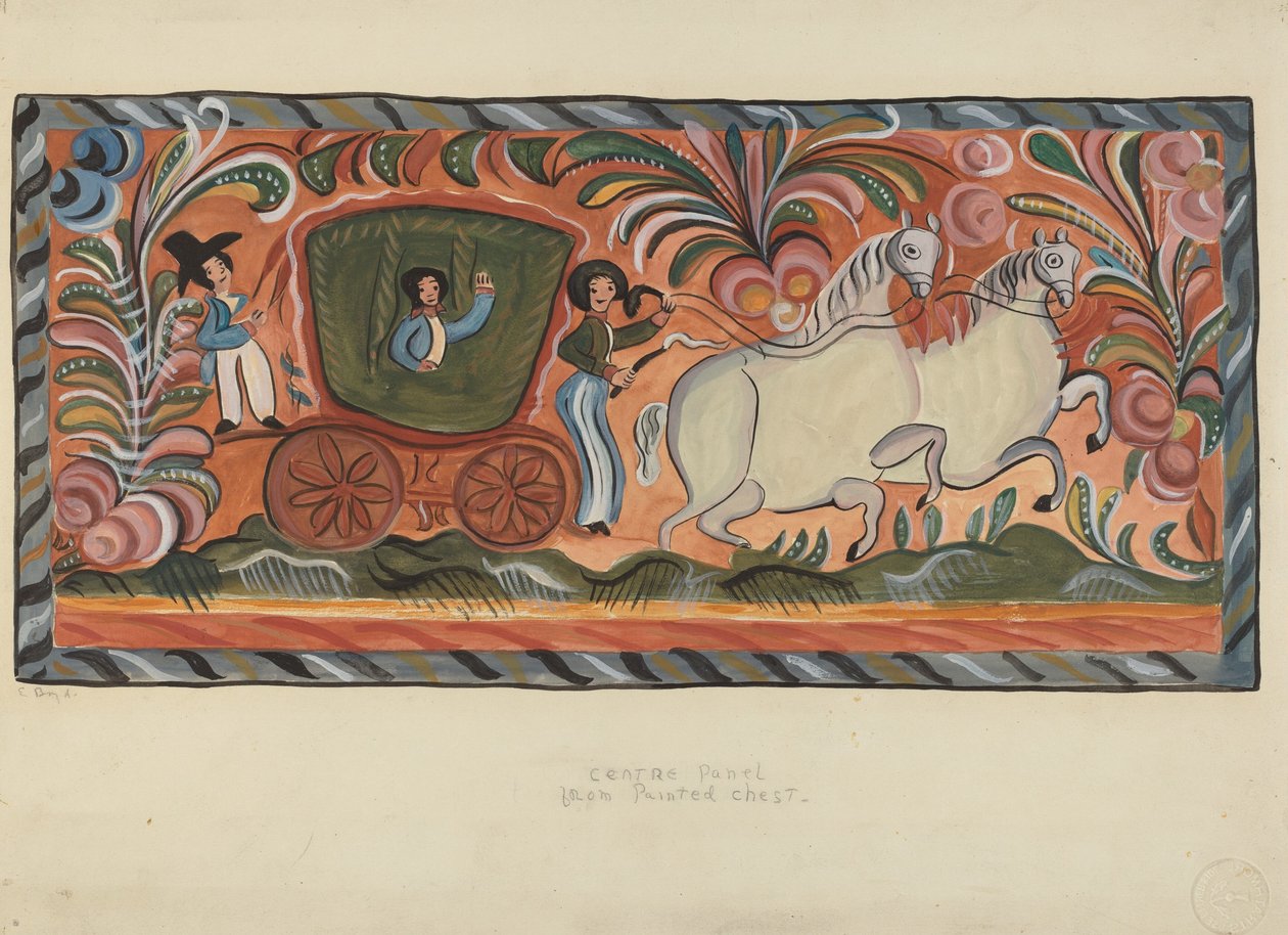 Baú de pinho nativo pintado a óleo de E. Boyd