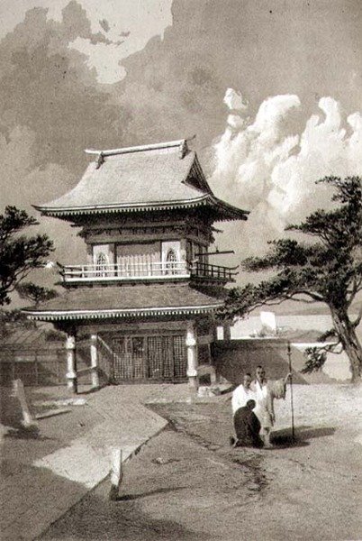 Entrada para um Templo em Hakotadi, pub. por Sarony & Co., c.1856 (litho) de E. Brown