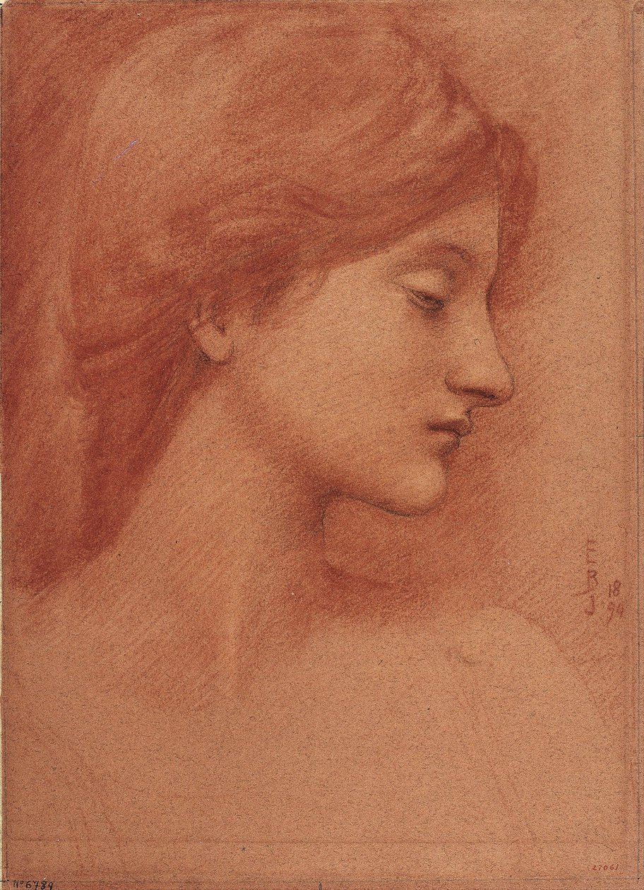 Cabeça Fêmea - Dessin de Sir Edward Coley Burne Jones (Burne-Jones) (1833-1898) - 1894 - Sangue e giz sobre papel - 38,4x27,7 - Museu Nacional d