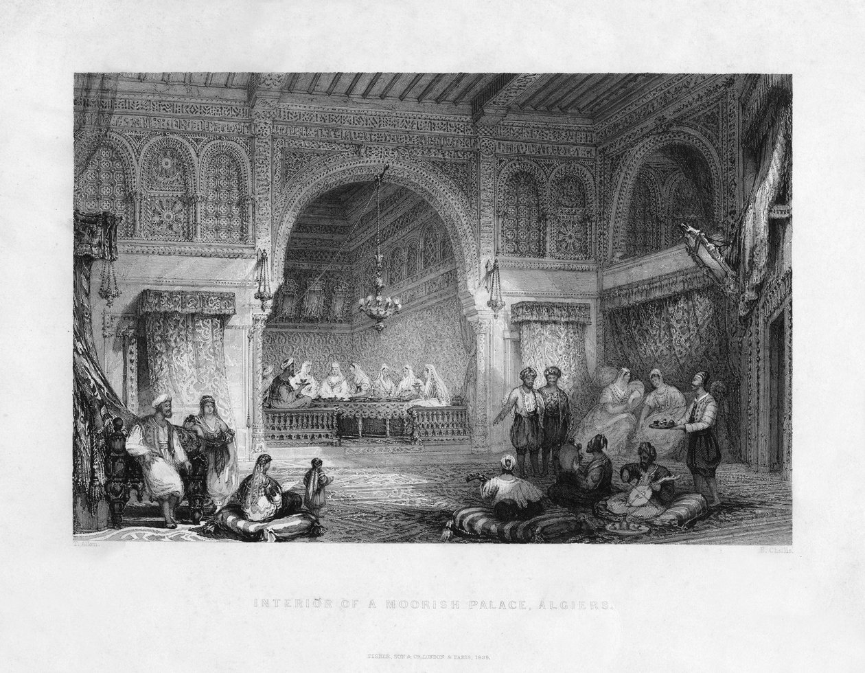 Interior de um palácio mourisco, Argel, Argélia, 1839 de E. Challis