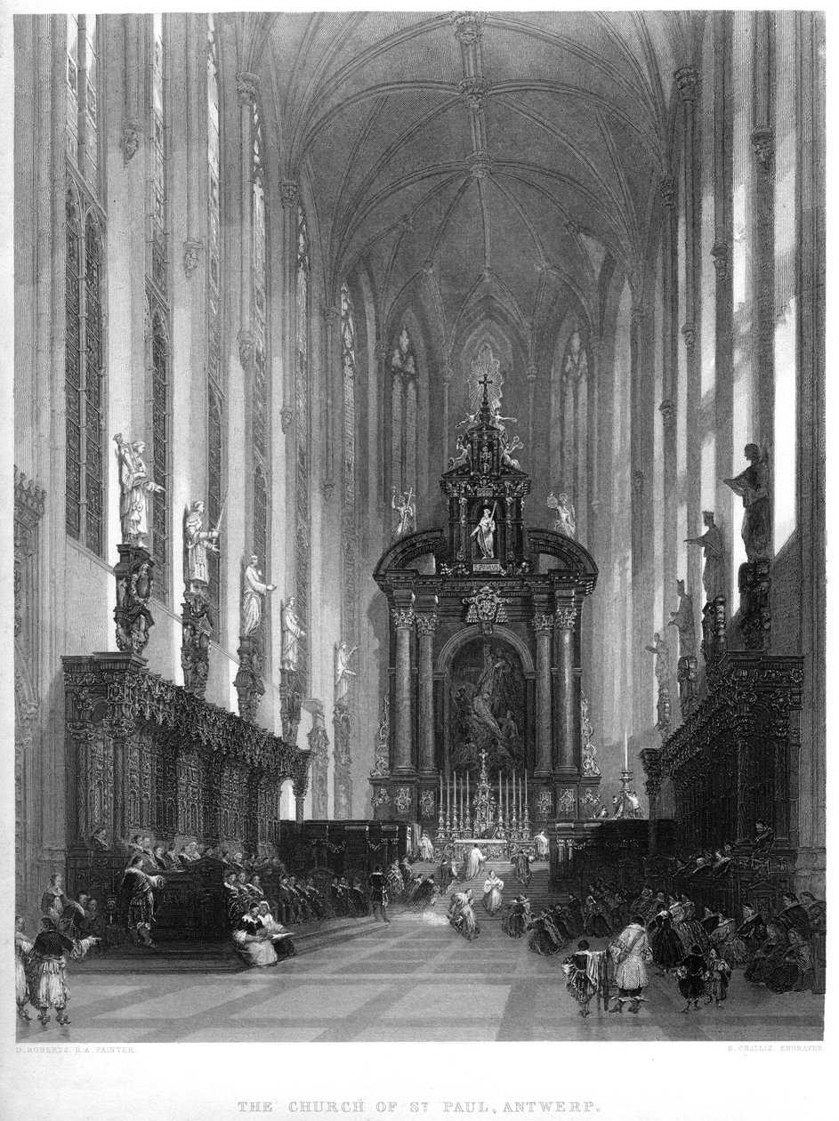 A igreja de St Paul, Antuérpia, século XIX de E. Challis