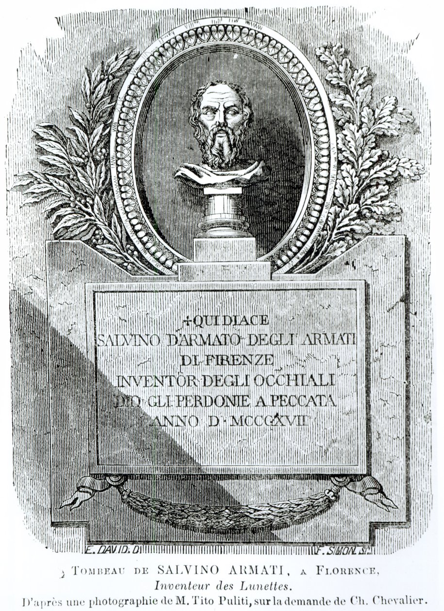 O túmulo de Salvino Armati (n.1317), gravado por F. Simon, frontispício de &39;Hygiene de la Vue&39;, de Arthur Chevalier (1830-1872) 1861 de E. David