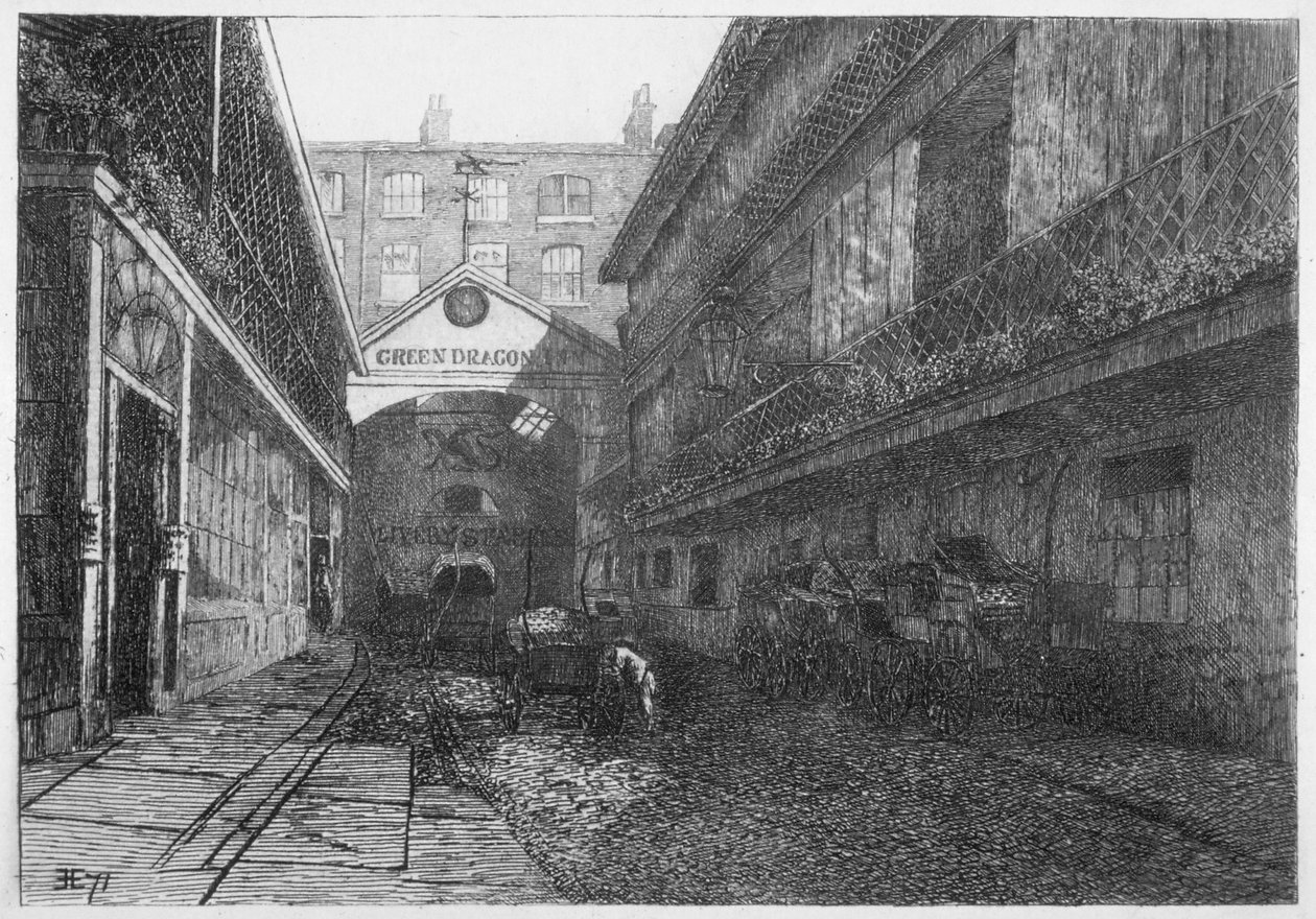 The Green Dragon Inn, Bishopsgate, Cidade de Londres, 1871 de E Edwards
