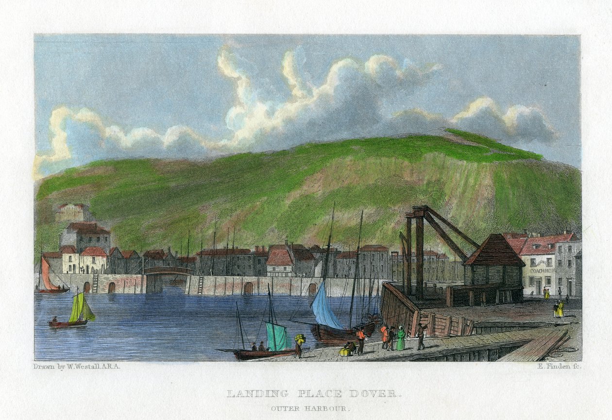 Local de desembarque, porto exterior, Dover, Kent, século XIX. de E. Finden