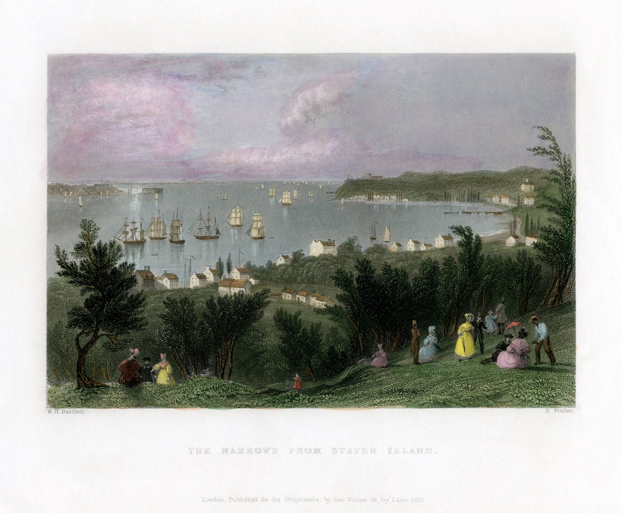 The Narrows, visto de Staten Island, Nova York, EUA, 1837. de E. Finden