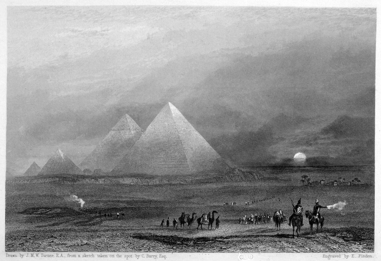 As pirâmides, Gizé, Egito, século XIX de E. Finden