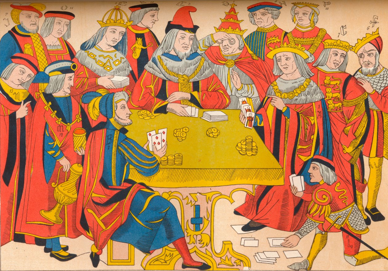 Reis e nobres jogando cartas, século XV, 1849. de E. Hauger