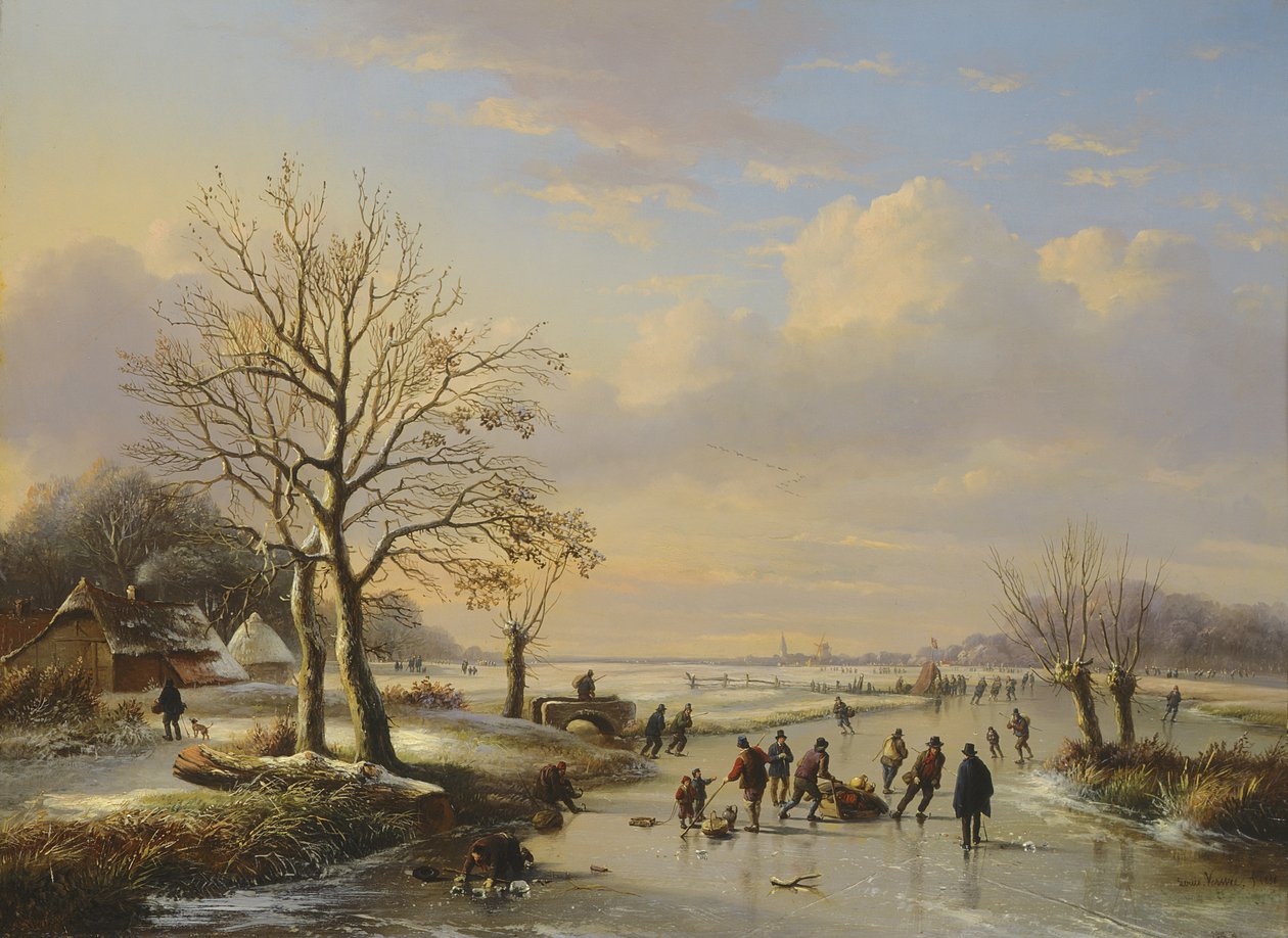 Os patinadores de gelo, 1850 de E. J. and Verwee Verboeckhoven