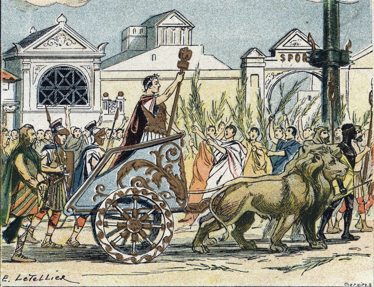 O cortejo triunfal de Jules César (Giulio Cesare ou Caius Júlio César) político e escritor romano de E. Letellier