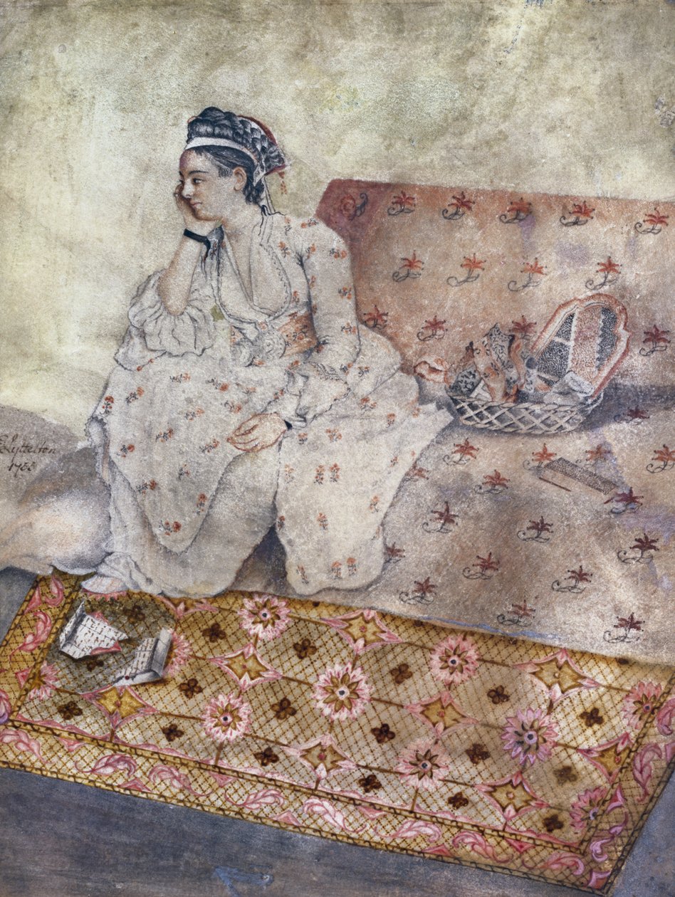 Retrato de Mary Gunning, condessa de Coventry, depois de um desenho de Jean-Etiene Liotard, 1755 (wc no papel) de E. Lyttleton