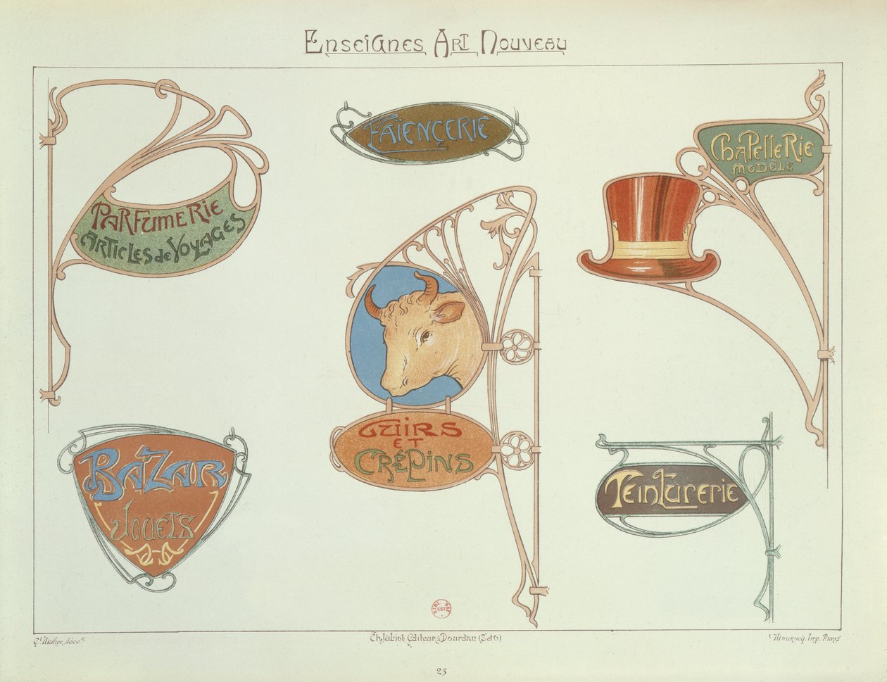 Sinais da loja de Art Nouveau, 1903 de E. Mulier