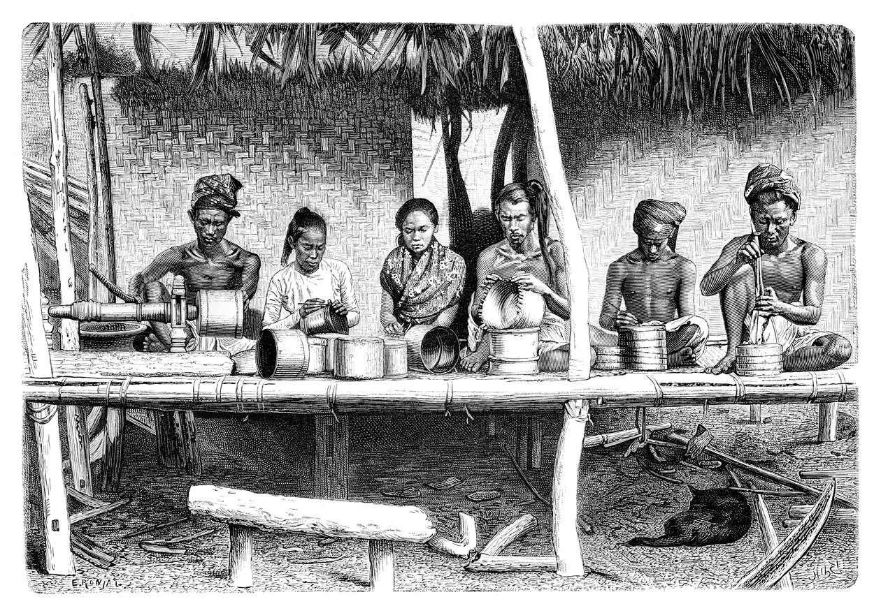 Artesãos da Birmânia Mianmar, 1895. de Etienne Antoine Eugene Ronjat