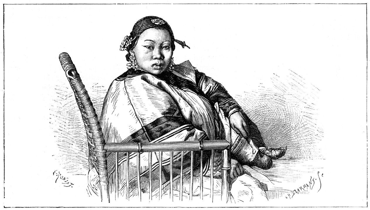 Mulher com pés amarrados, China, século XIX de Etienne Antoine Eugene Ronjat