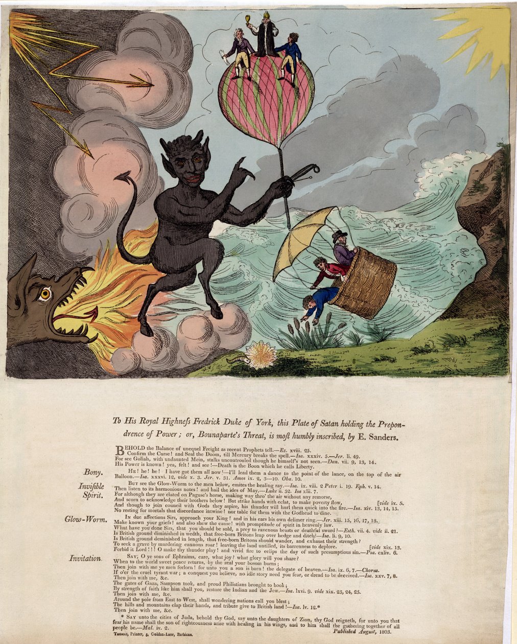 Para Sua Alteza Real, Frederico Duque de York, essa placa de Satanás mantém a preponderância do poder; ou, Bounaparte&39;s Threat, publicado em 1803 (gravura colorida à mão) de E. Sanders