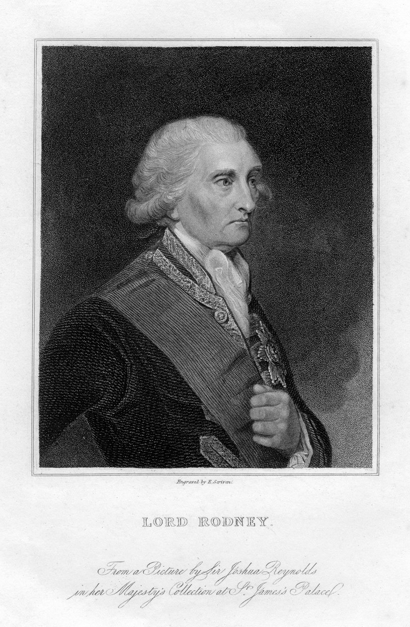 Almirante George Brydges Rodney 1719-1792, 1º Barão Rodney, século XIX. de E. Scriven