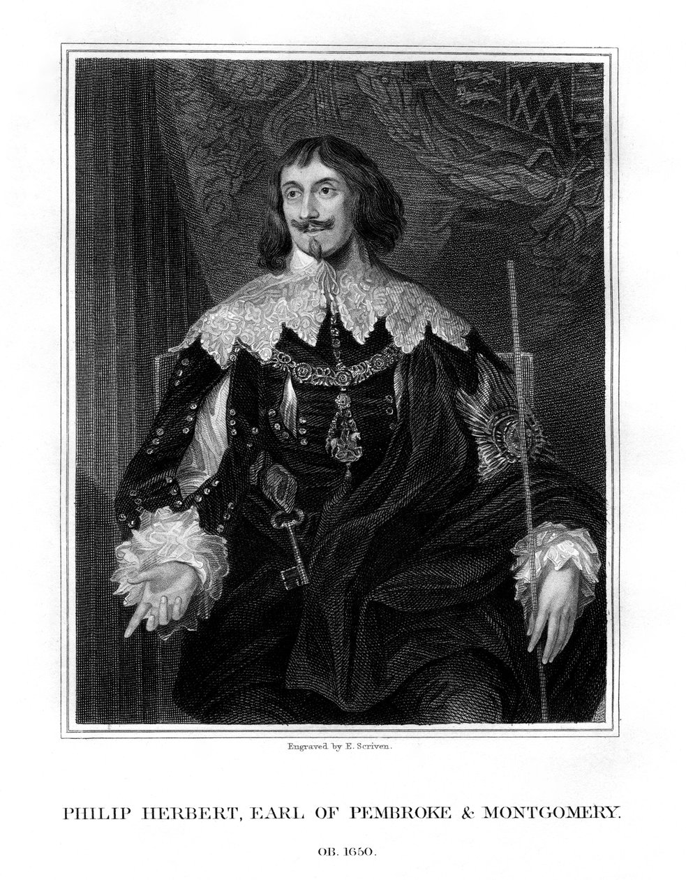 Philip Herbert, 4º Conde de Pembroke, cortesão e político, 1828. de E. Scriven