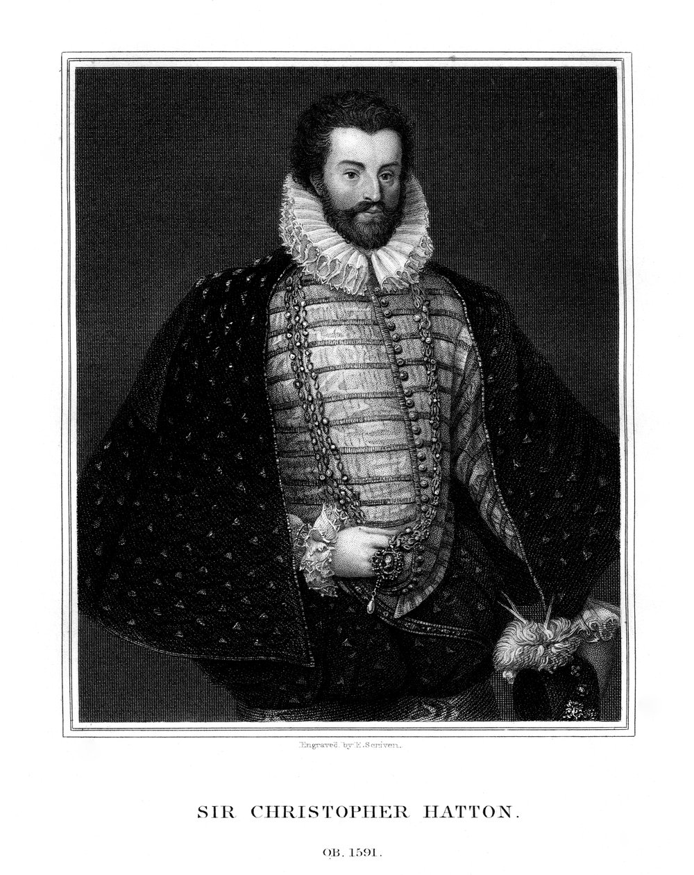 Sir Christopher Hatton, político inglês, 1827. de E. Scriven