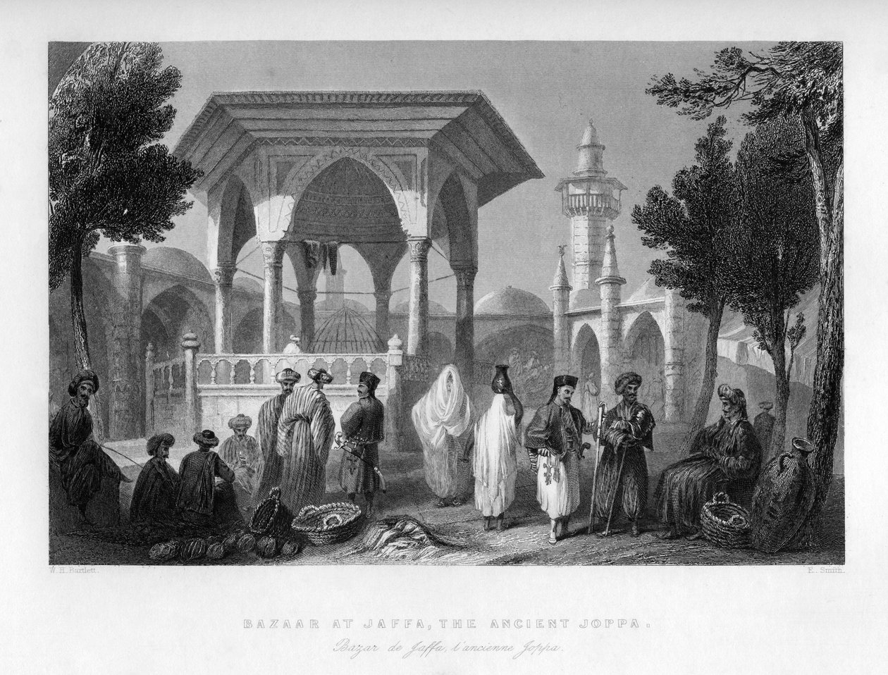 O bazar em Jaffa, o antigo Joppa, Palestina Israel, 1841. de E. Smith
