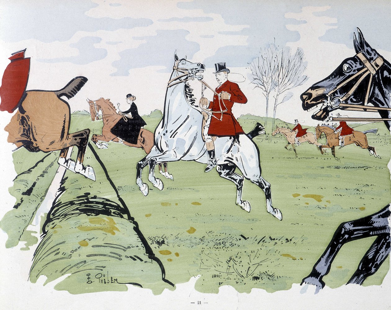 Corrida de obstáculos a cavalo - desenho por Thelem de E. Thelem