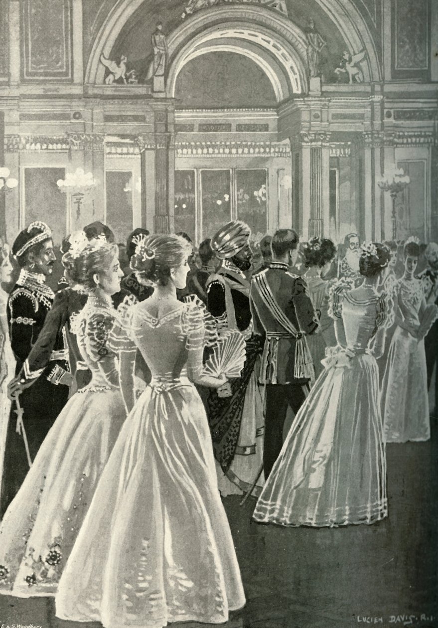 A recepção do estado no Palácio de Buckingham: entrada do príncipe e princesa de Gales, c1897 de E. and S. Woodbury