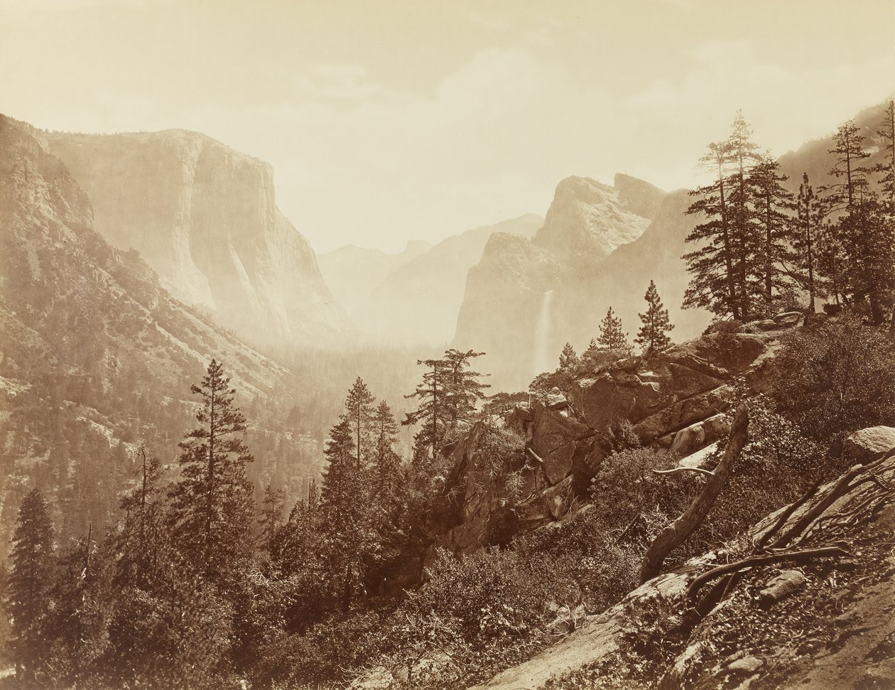 Vale do Yosemite (início da manhã de rock leve), 1872 (impressão de albumina de mamute-placa) de Eadweard Muybridge