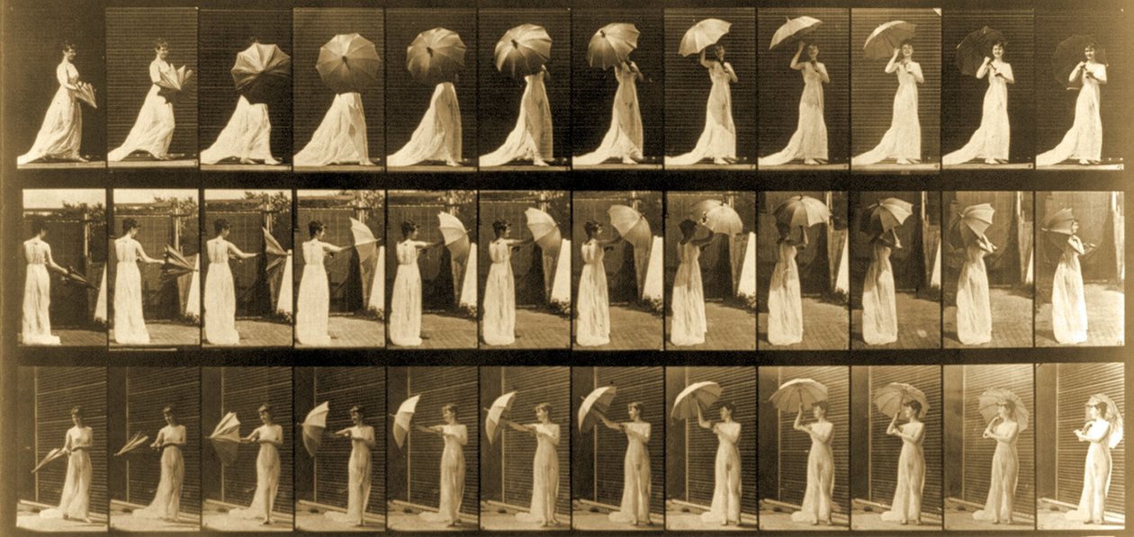 Guarda-chuva de abertura de mulher da série &39;Animal Locomotion&39;, c.1887 de Eadweard Muybridge