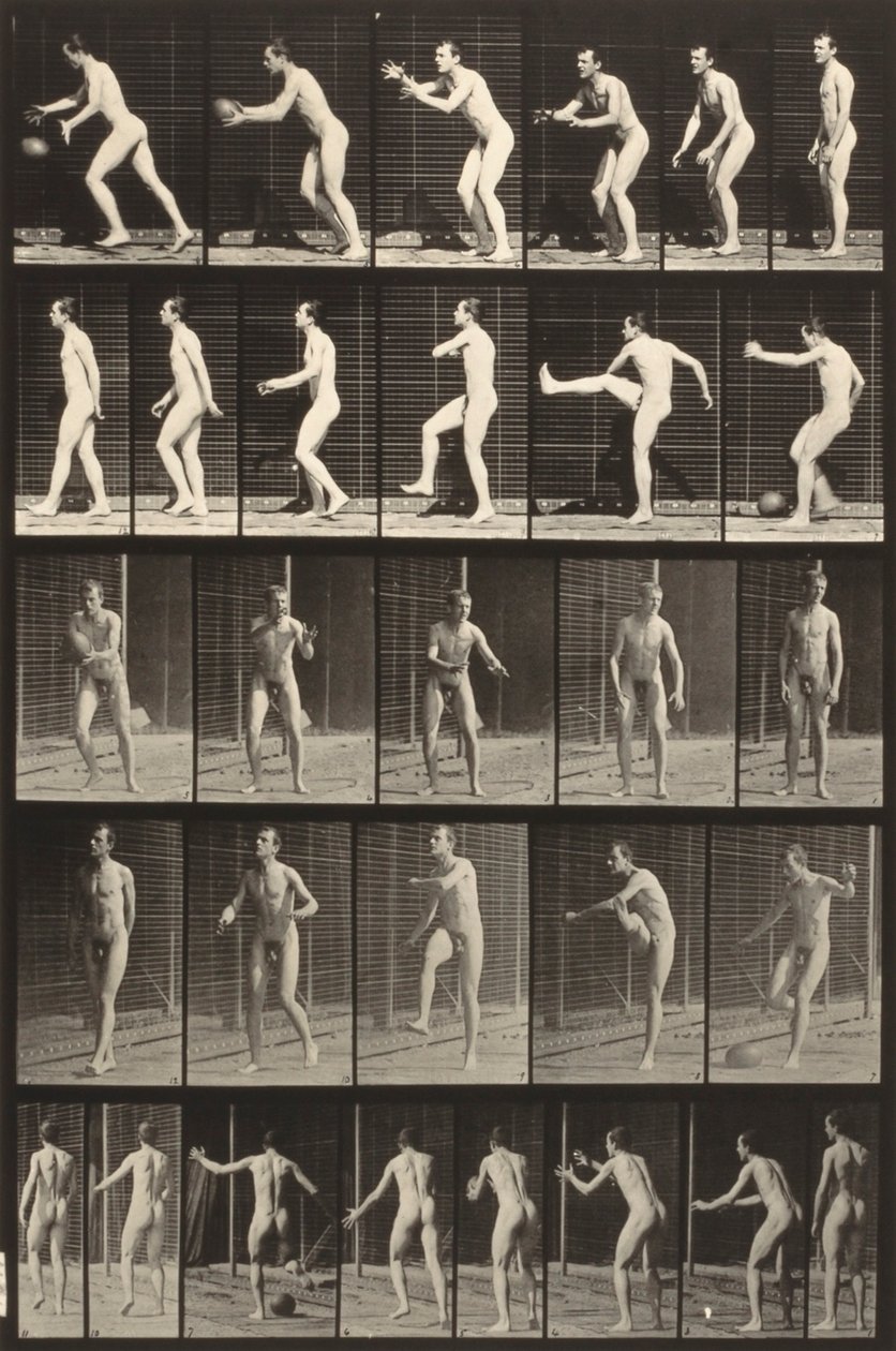 Locomoção animal (placa 300) (Homem a pontapear uma bola) de Eadweard Muybridge